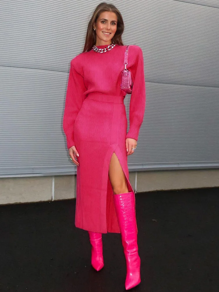Knit Y2K 2 Piece Set Women O Neck Outfits Long Sleeve Crop Top And Women Midi Skirt Split Sexy Casual Festival Outfit
Knit Y2K 2 Piece Set Women O Neck Outfits Long Sleeve Crop Top And Women Midi Skirt Split Sexy Casual Festival Outfit