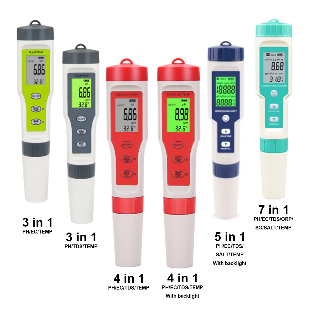 Custom Wholesale Water Quality Tester 7in1 4 in 1 3in1 Pen Type SALT ORP TDS EC PH Meter Digital
Custom Wholesale Water Quality Tester 7in1 4 in 1 3in1 Pen Type SALT ORP TDS EC PH Meter Digital