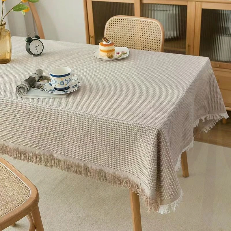 

Milk tea colored tablecloth inset style thickened cotton linen fabric art