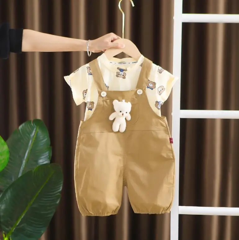 Korean Boys Summer Clothes 2023 handsome bear print O-neck shirts and cartoon Overalls kids bebes outfits boys Two Piece Set
Korean Boys Summer Clothes 2023 handsome bear print O-neck shirts and cartoon Overalls kids bebes outfits boys Two Piece Set