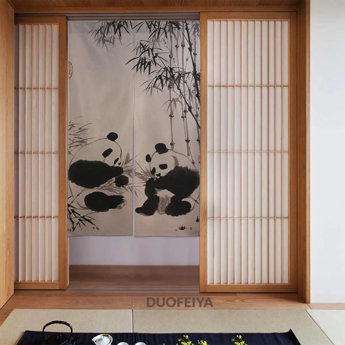 

Китайская панда бамбуковая чернильная дверная занавеска спокойная картина затемняющие занавески из хлопка и льна забавные занавески для в...