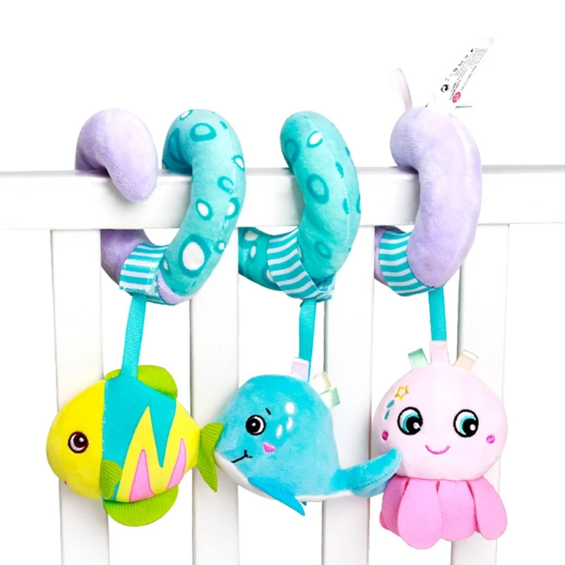 

Cute Hanging Characters Bright Color Attract Baby Attention Removable Stroller Plush Attaches Easy Around Crib Bed Toy
