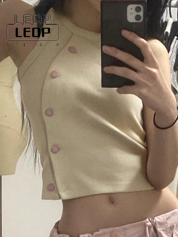 LEDP Summer Sexy Fashion T Shirt Y2k Knit Tank Top Button Asymmetric Crop Top O Neck Cute Harajuku Basic Chic Camisole Women
LEDP Summer Sexy Fashion T Shirt Y2k Knit Tank Top Button Asymmetric Crop Top O Neck Cute Harajuku Basic Chic Camisole Women