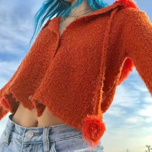 4 Colors Fall Kawaii Short Pull Femme Sweter Hairy Hairball Fur Collar Hooded Crop Sweater Women Knitted Cardigan
4 Colors Fall Kawaii Short Pull Femme Sweter Hairy Hairball Fur Collar Hooded Crop Sweater Women Knitted Cardigan