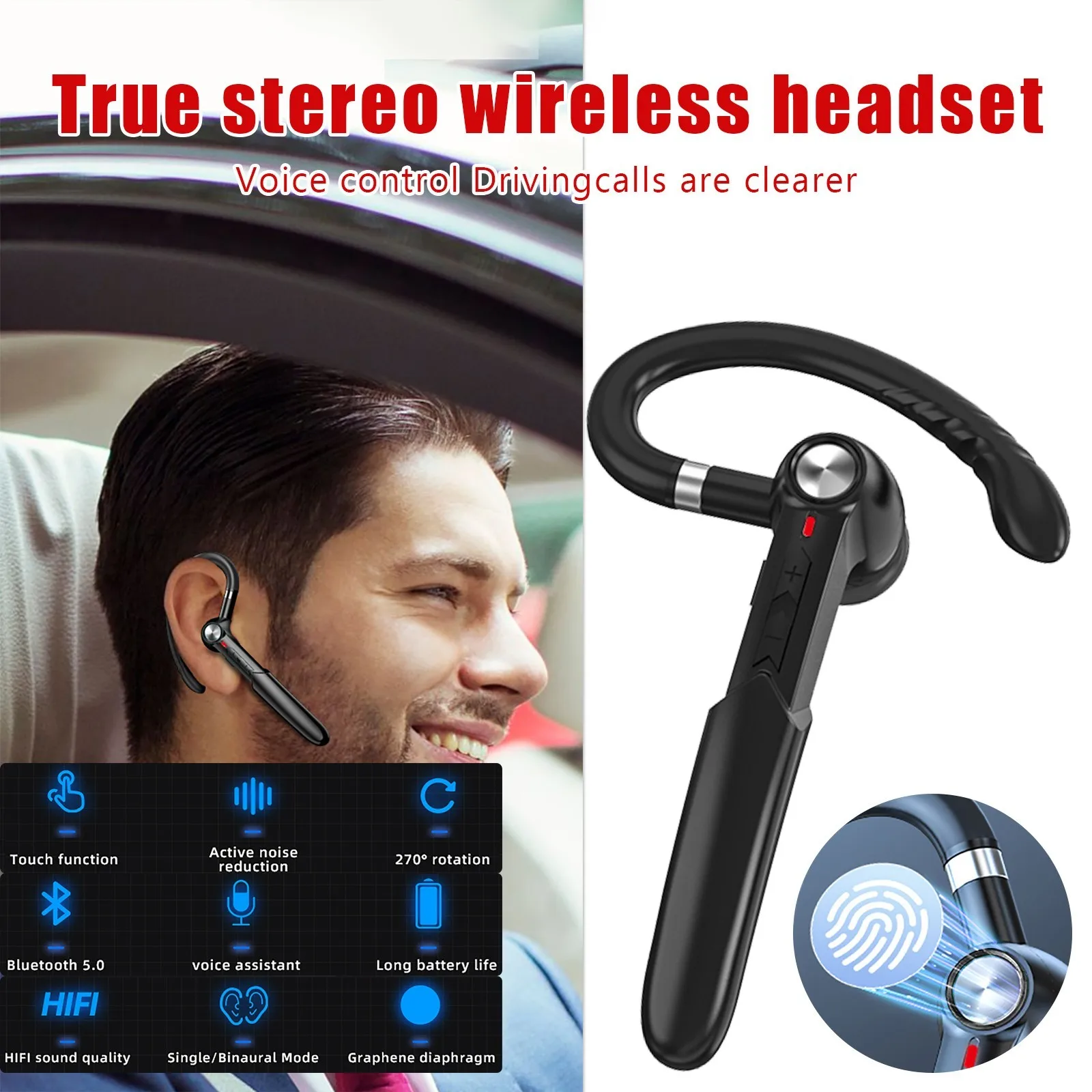 ME-100 Bluetooth 5.0 Headset Single Business Wireless Headphone Touch Control Earphone Noise Reduction Stereo Earbuds
ME-100 Bluetooth 5.0 Headset Single Business Wireless Headphone Touch Control Earphone Noise Reduction Stereo Earbuds
