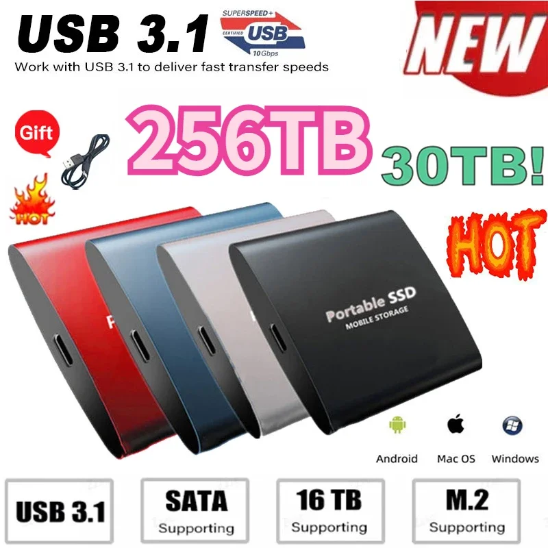 

Brand New 64TB SSD High-Speed Hard Disk Portable External Solid State Hard Drives USB 3.1 Type-C SSD Interface 2TB Mass Storage