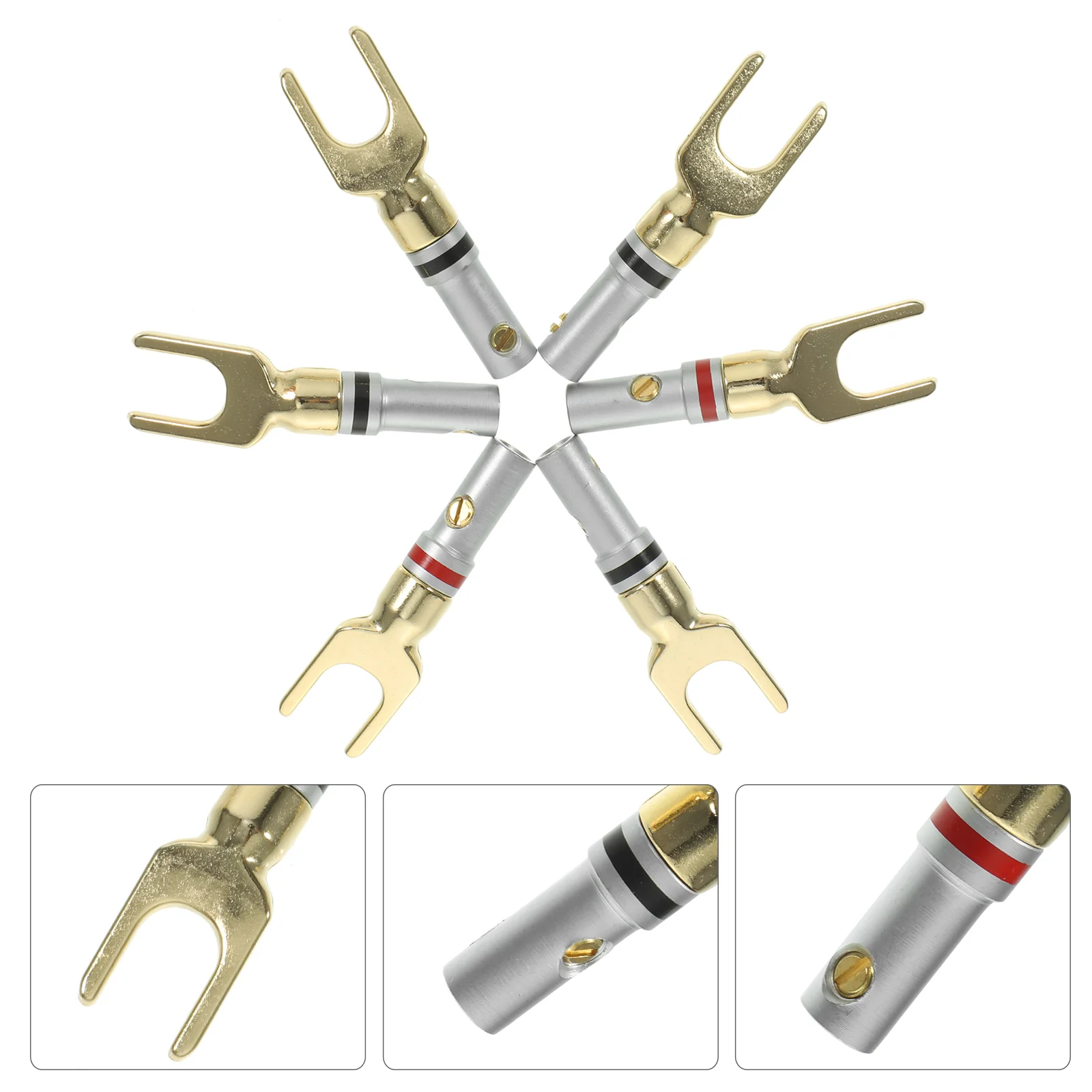 6 Pcs Speaker Accessory Plug Banana Signal Transmission Screw Fork Cable Connectors Aluminum Alloy Gold Plating
6 Pcs Speaker Accessory Plug Banana Signal Transmission Screw Fork Cable Connectors Aluminum Alloy Gold Plating