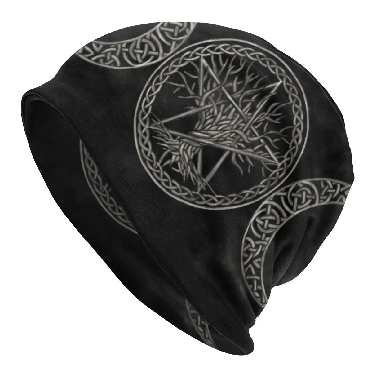 

Triple Moon With Pentagram Bonnet Femme Cool Knitting Skullies Beanies Cap Men Women Winter Warm Pagan Wiccan Slouchy Beanie Hat