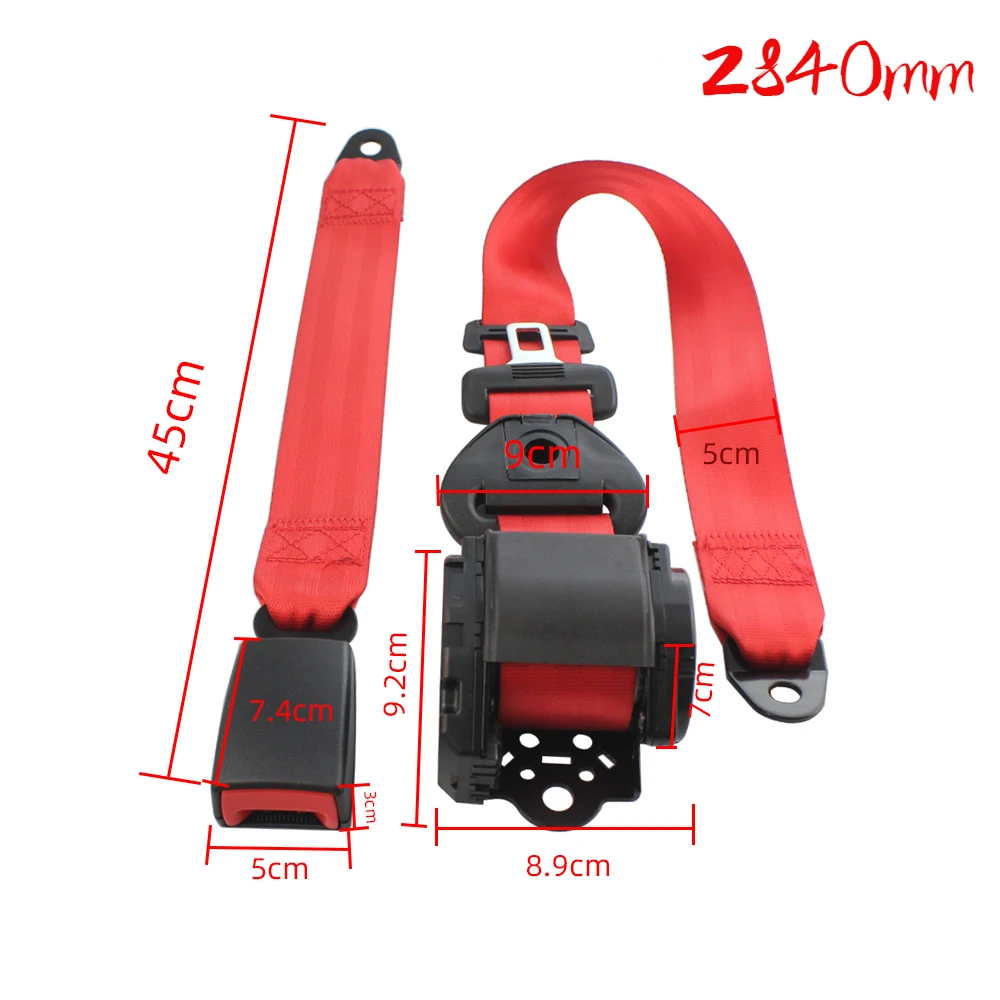 

2840cm Red 3 Point Car Seat Belts Safety Belt Extender Extension Buckle Adujstable Shoulder Seatbelt Fits Most Car Bus Universal