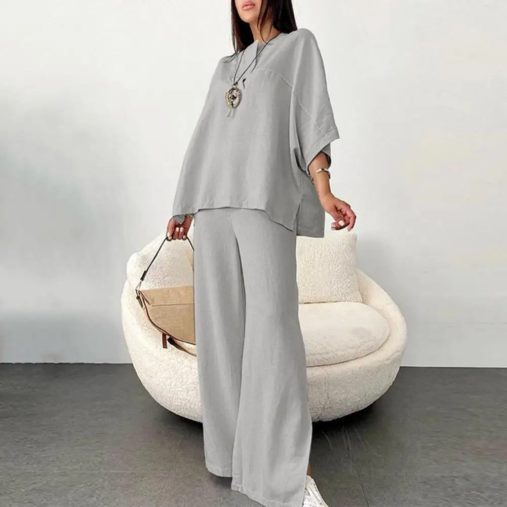 Women T-shirt Pants Set Vintage Wide Leg Trousers Set Soft Breathable Elastic Waist Lady T-shirt with Three Quarter Sleeves
Women T-shirt Pants Set Vintage Wide Leg Trousers Set Soft Breathable Elastic Waist Lady T-shirt with Three Quarter Sleeves