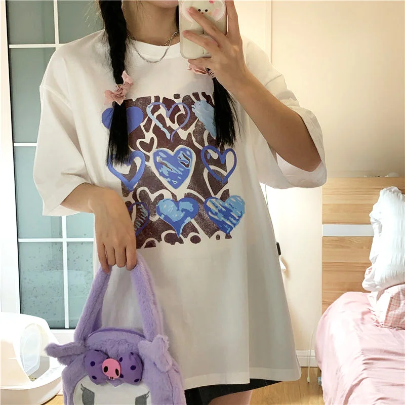 Women's Summer T-shirt Short Sleeve Love Print Harajuku Fashion Cotton Loose Breathable Real Shot Off White Casual Female Top
Women's Summer T-shirt Short Sleeve Love Print Harajuku Fashion Cotton Loose Breathable Real Shot Off White Casual Female Top