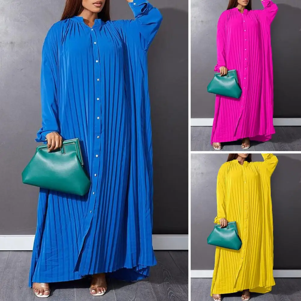 Women Spring Autumn Shirt Dress Stand Collar Long Sleeve Single Breasted Pleated Solid Color Lady Maxi Dress Streetwear
Women Spring Autumn Shirt Dress Stand Collar Long Sleeve Single Breasted Pleated Solid Color Lady Maxi Dress Streetwear