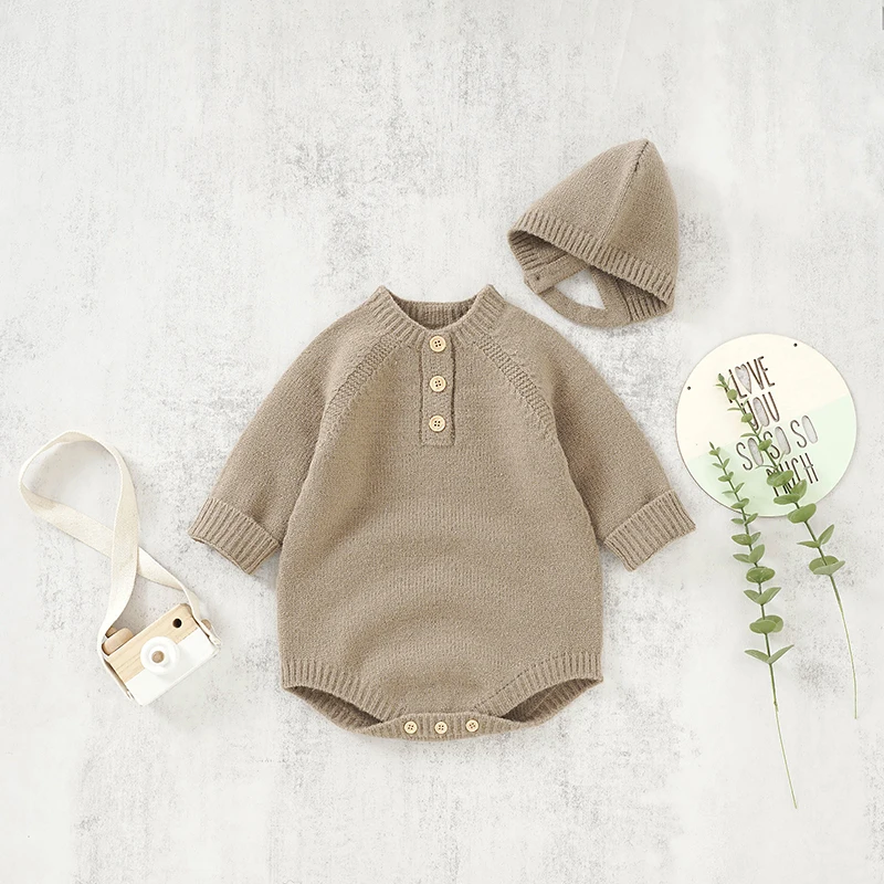 Baby Bodysuits Long Sleeve Knitted Newborn Netural Solid Knitted Onesie Hats Sets for Infant Boy Girl Outfits 2pcs Children Wear
Baby Bodysuits Long Sleeve Knitted Newborn Netural Solid Knitted Onesie Hats Sets for Infant Boy Girl Outfits 2pcs Children Wear