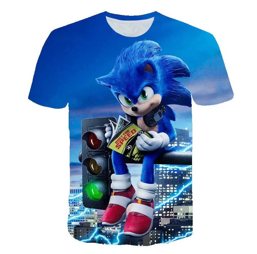 Новинка желтая футболка Sonic детская одежда для мальчиков с мультяшными играми Super