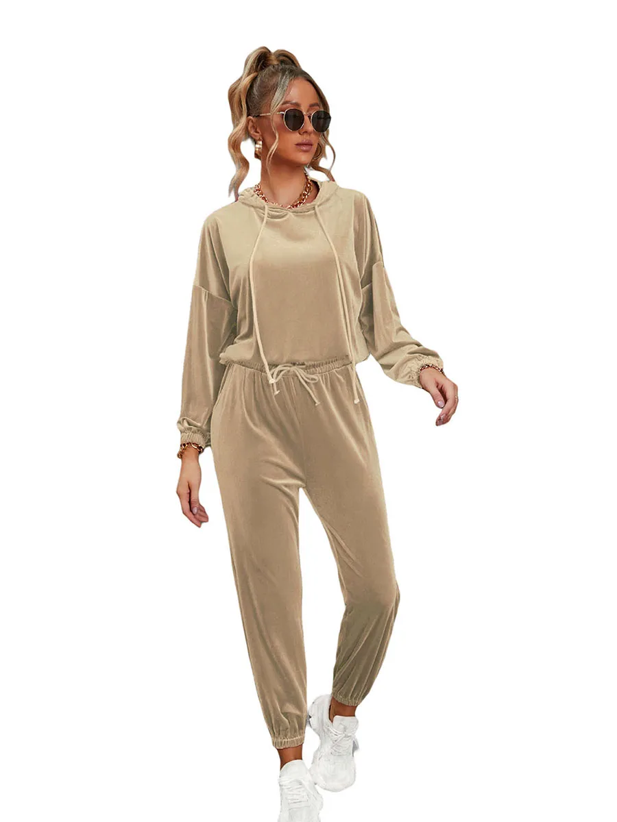 Women Velvet Tracksuits Set Solid Color Long Sleeve Hoodie Drawstring Sweatpants Outfit Casual 2 Pcs Set
Women Velvet Tracksuits Set Solid Color Long Sleeve Hoodie Drawstring Sweatpants Outfit Casual 2 Pcs Set