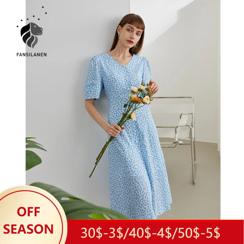 FANSILANEN Office Lady Sweet Floral Dress Female 2021 Summer New Style Niche Bubble Sleeve V-neck Retro Blue Casual Women Dress
FANSILANEN Office Lady Sweet Floral Dress Female 2021 Summer New Style Niche Bubble Sleeve V-neck Retro Blue Casual Women Dress