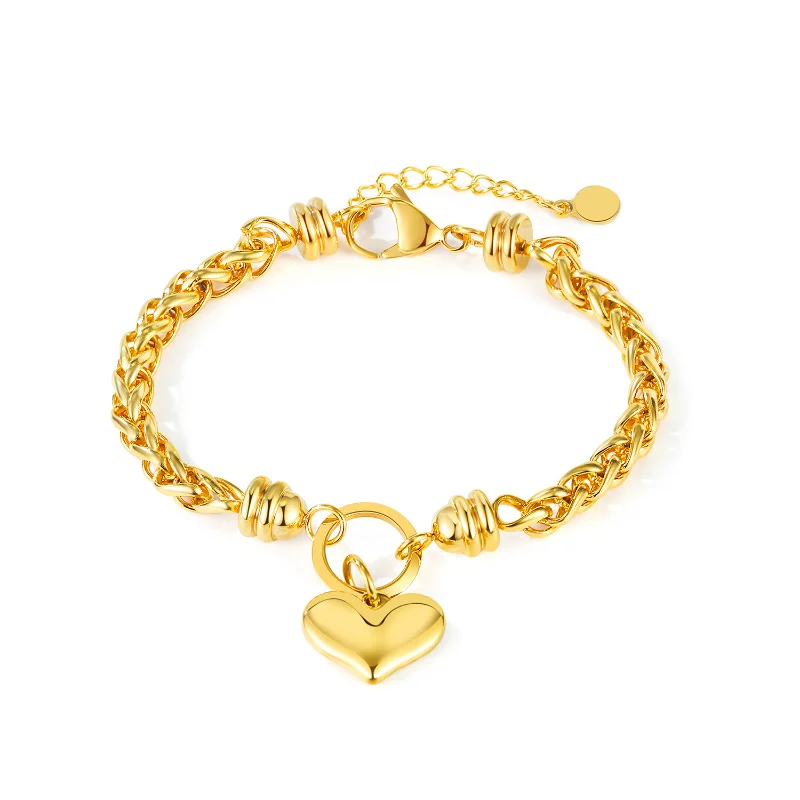 

Fashion Heart Charm Stainless Steel Bracelet For Women Vintage Gold Plating Punk Thick Chain Bracelets on Hand New Jewelry
