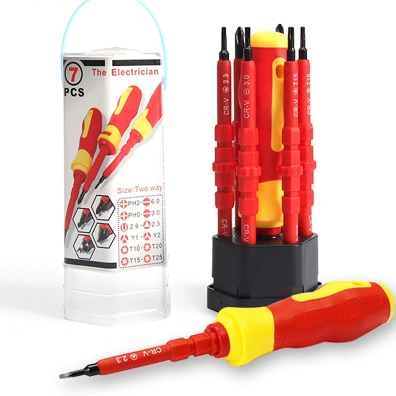 Insulated Screwdriver Set 7Pcs Slotted Torx Magnetic Screwdriver Bits Double End Screw Bit Set For Electrican Hand Tools 
Insulated Screwdriver Set 7Pcs Slotted Torx Magnetic Screwdriver Bits Double End Screw Bit Set For Electrican Hand Tools