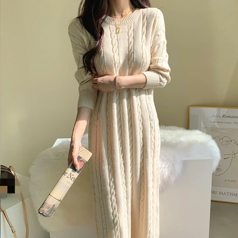 Women Autumn Sweater Long Dress Winter Warm Loose Maxi Knitwear Pullover 2021 Long Sleeve Elegant Sweater Knitted Dresses Female
Women Autumn Sweater Long Dress Winter Warm Loose Maxi Knitwear Pullover 2021 Long Sleeve Elegant Sweater Knitted Dresses Female
