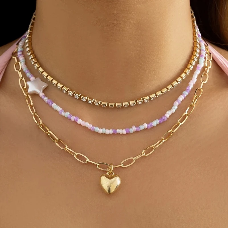 New Bohemian Vintage Colorful Beads Crystal Chain Heart Pendant Fashion Necklaces Jewelry For Women Elegant Accessories X0135
New Bohemian Vintage Colorful Beads Crystal Chain Heart Pendant Fashion Necklaces Jewelry For Women Elegant Accessories X0135