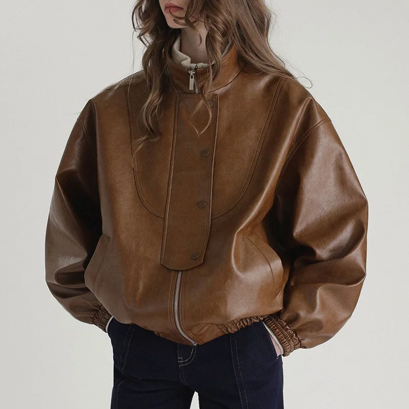 Lady Fashion Leather Jacket 2023 New Oil Wax Cowhide Leather Coat Women Stand Collar Streetwear Sheep Leather TF5281
Lady Fashion Leather Jacket 2023 New Oil Wax Cowhide Leather Coat Women Stand Collar Streetwear Sheep Leather TF5281