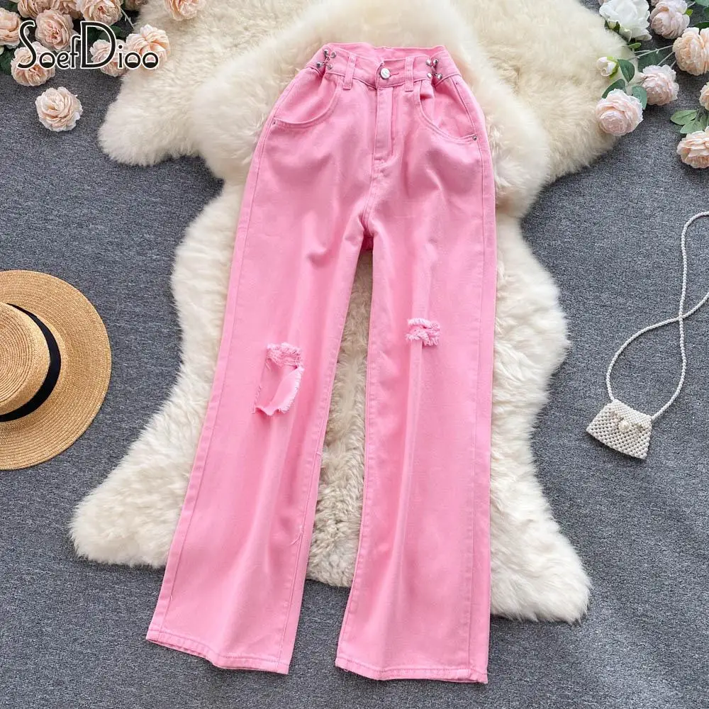 Soefdioo Solid Broken Hole Wide Legs Denim Pants Casual Cute Straight High Waist Jeans Women 2023 Female Bottoms Streetwear
Soefdioo Solid Broken Hole Wide Legs Denim Pants Casual Cute Straight High Waist Jeans Women 2023 Female Bottoms Streetwear