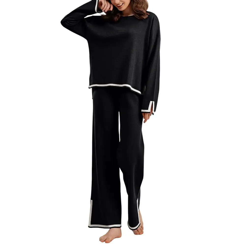 2Pcs/Set Women Pant Sets Autumn Winter Contrast Color Casual Outfit Elastic Waist Drawstring Wide Leg Pants Set Tops 신상투피스
2Pcs/Set Women Pant Sets Autumn Winter Contrast Color Casual Outfit Elastic Waist Drawstring Wide Leg Pants Set Tops 신상투피스