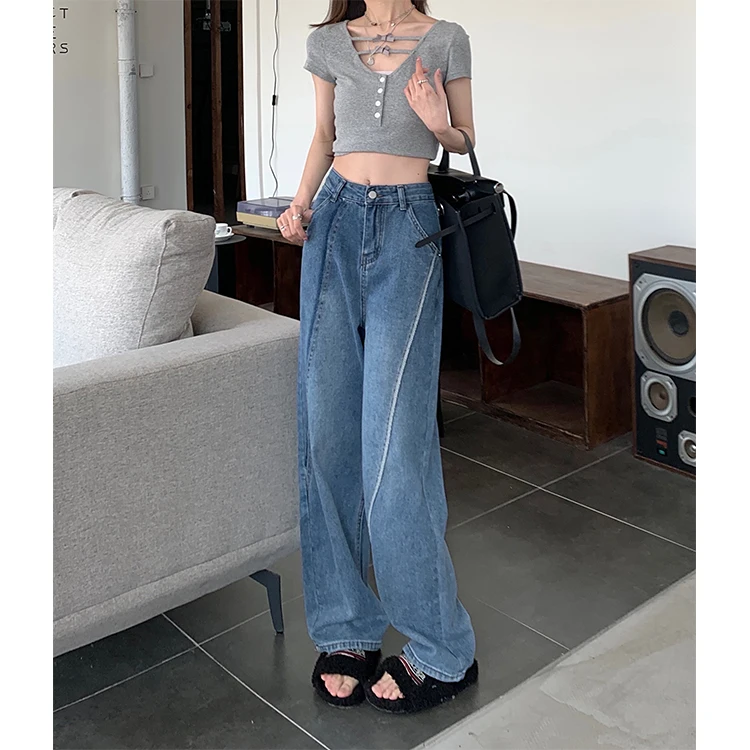DD1770 New high-waisted slim wide-leg pants retro design straight wide-leg mopping jeans
DD1770 New high-waisted slim wide-leg pants retro design straight wide-leg mopping jeans