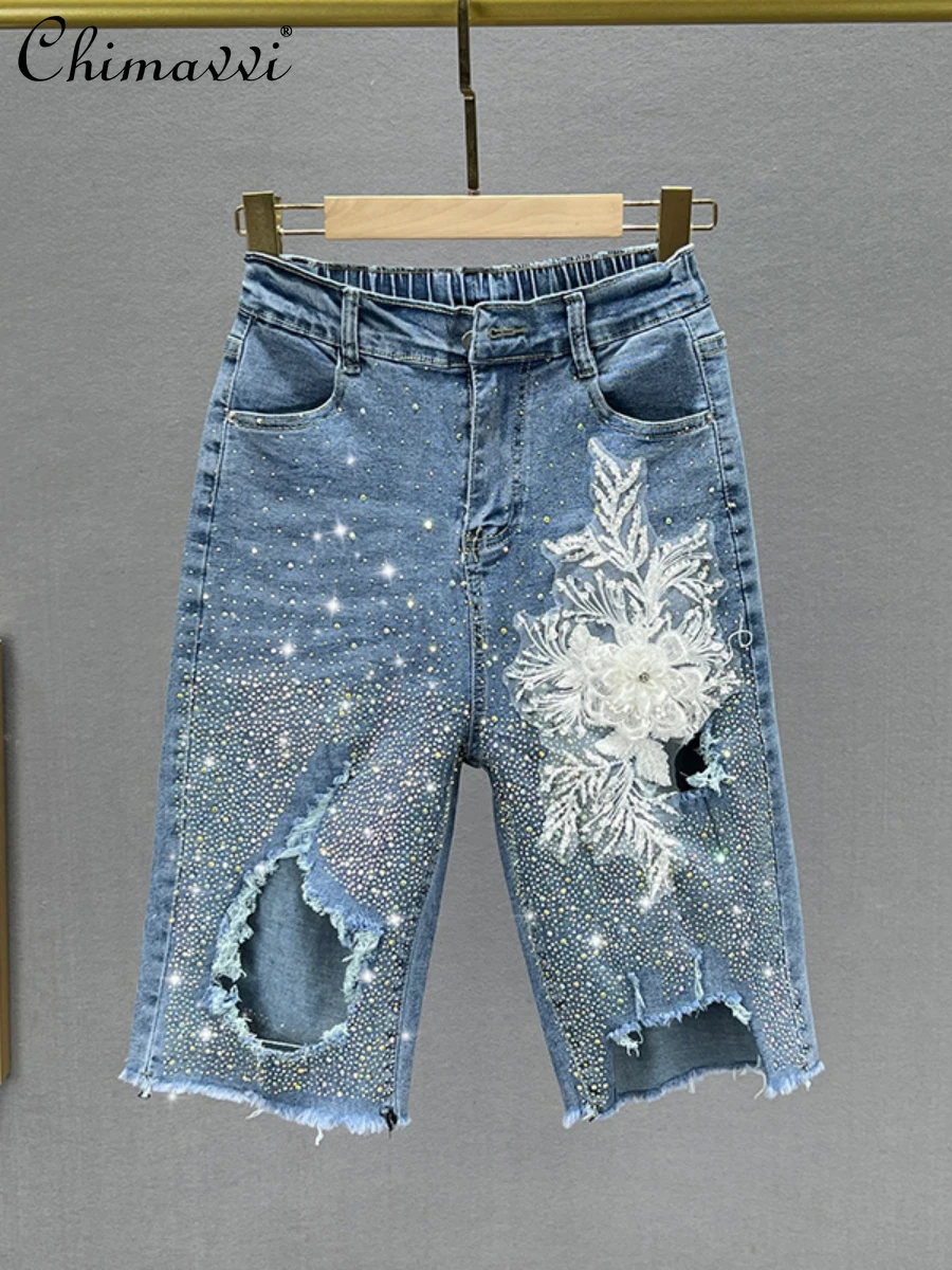 European Half Denim Shorts Women's 2022 New Summer Wear Fashion High Waist Slim Colorful Crystals Ripped Straight Breeches
European Half Denim Shorts Women's 2022 New Summer Wear Fashion High Waist Slim Colorful Crystals Ripped Straight Breeches