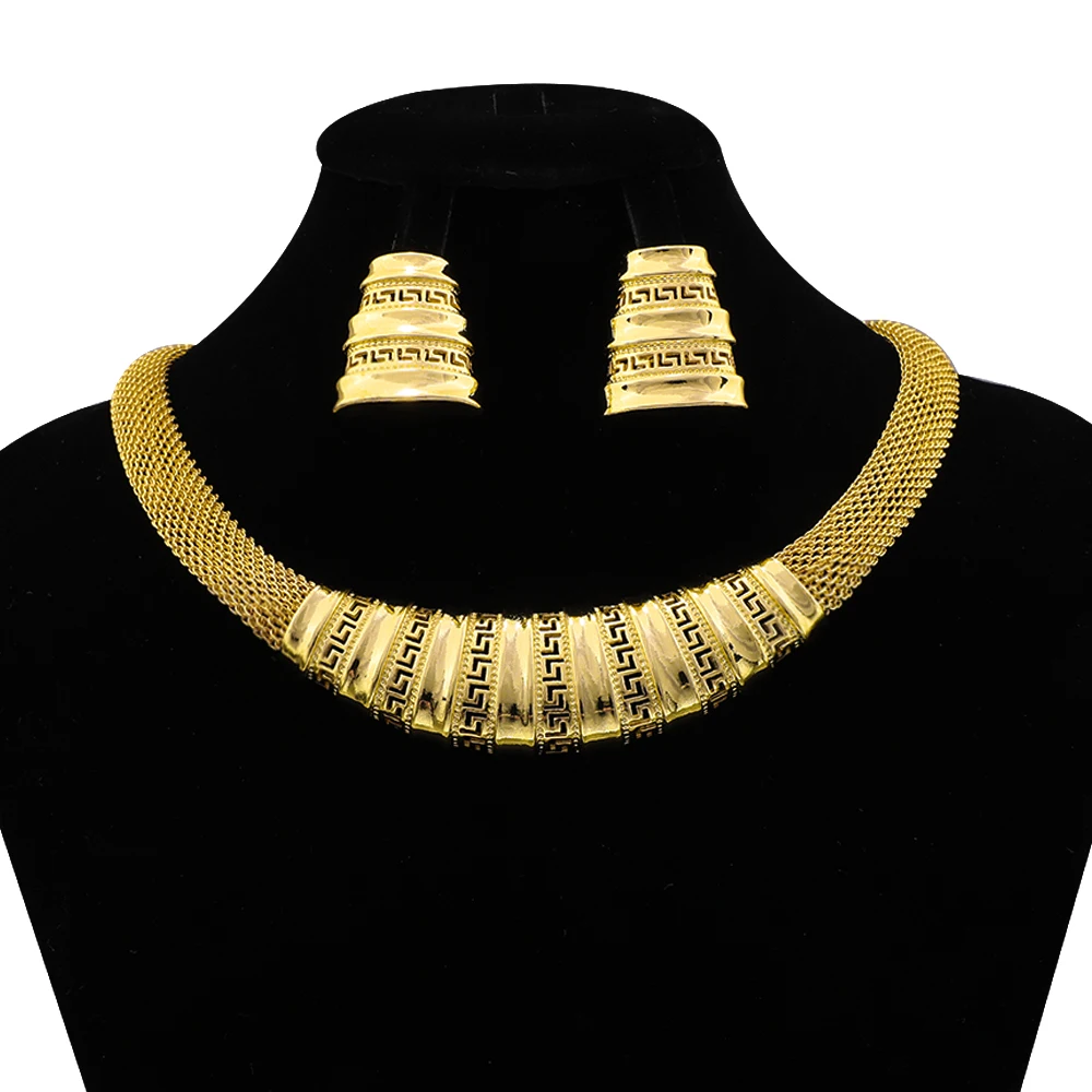24K Gold Plated Hollow Maze Pattern Pendants Flat Chain Necklace Earring Jewelry Set Italian Indian Women Party Wedding Gift
24K Gold Plated Hollow Maze Pattern Pendants Flat Chain Necklace Earring Jewelry Set Italian Indian Women Party Wedding Gift