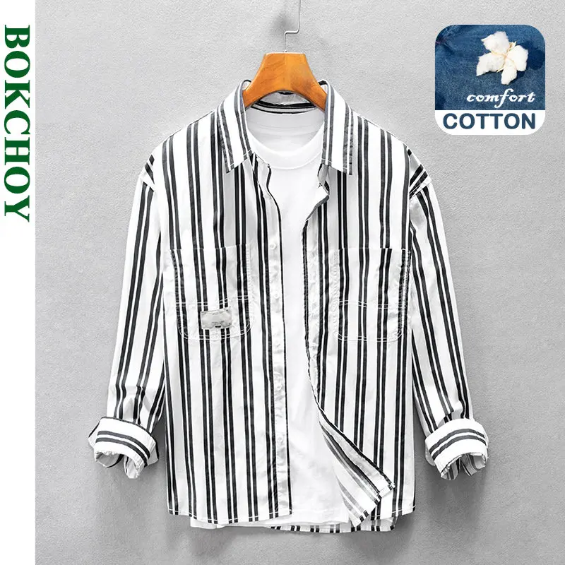 2022 Autumn Winter New Loose Casual Black and White Striped Men's Shirt Multi-pocket Fashion Drop Shoulder Cotton Top AZ193
2022 Autumn Winter New Loose Casual Black and White Striped Men's Shirt Multi-pocket Fashion Drop Shoulder Cotton Top AZ193