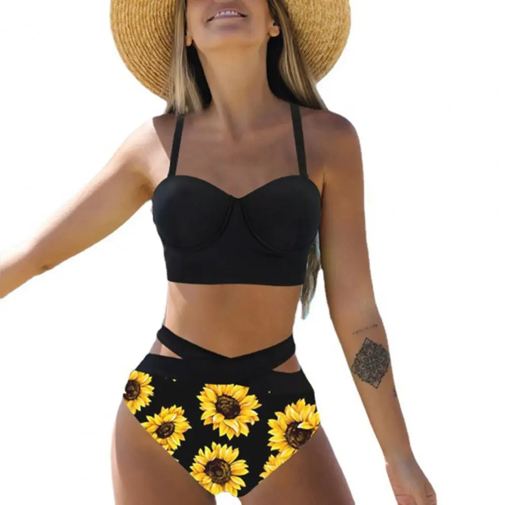 Bikini Spaghetti Straps Underwire Beach Bikini Set Two Pieces Push Up Bra Sunflower Print Briefs Swimwear for Water Activity
Bikini Spaghetti Straps Underwire Beach Bikini Set Two Pieces Push Up Bra Sunflower Print Briefs Swimwear for Water Activity