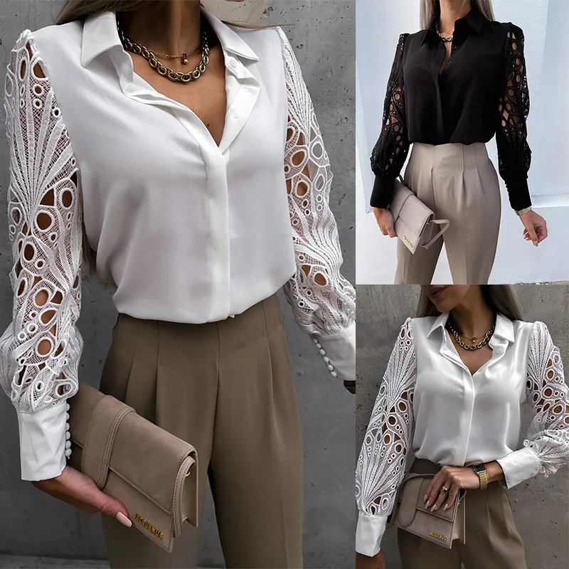 Autumn Fashion Button Up Satin Silk Shirt Vintage Blouse Women Patchwork Lace Lady Long Sleeves Female Loose Street Shirts E215
Autumn Fashion Button Up Satin Silk Shirt Vintage Blouse Women Patchwork Lace Lady Long Sleeves Female Loose Street Shirts E215