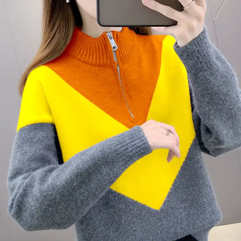 Geometry Color Contrast Fashion Knit Sweater Round Neck Long Sleeve Zipper Sweater Autumn Winter Long Sleeve Pullover Sweater
Geometry Color Contrast Fashion Knit Sweater Round Neck Long Sleeve Zipper Sweater Autumn Winter Long Sleeve Pullover Sweater
