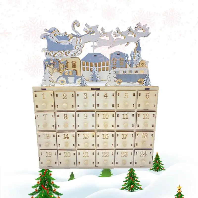 Christmas Countdown Calendar LED Wooden Drawers 24 Days House Style Advent Calendar Box Holiday Decoration for Christmas
Christmas Countdown Calendar LED Wooden Drawers 24 Days House Style Advent Calendar Box Holiday Decoration for Christmas