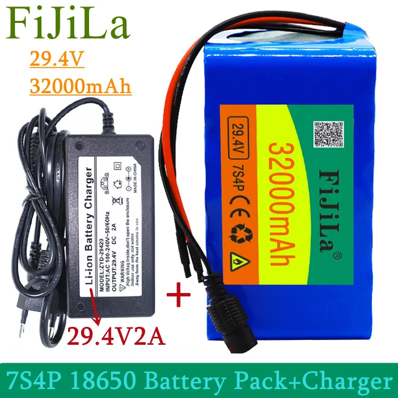 

7S4P 24V 32Ah 29.4V for Lithium-ion battery pack Built-in BMS electric bike unicycle scooter wheelchair motor + 2A charger