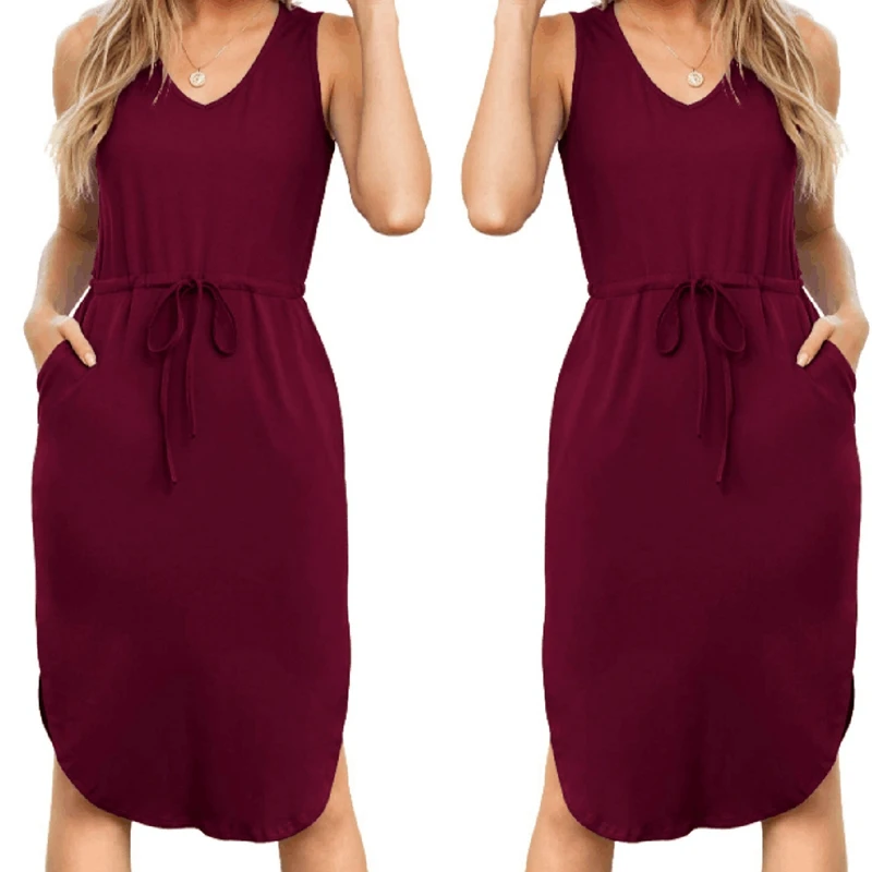 Women's Casual V-Neck Sleeveless Side Wear Drawstring Waist Long Sleeve Pocket Vest Dress Wine Red
Women's Casual V-Neck Sleeveless Side Wear Drawstring Waist Long Sleeve Pocket Vest Dress Wine Red