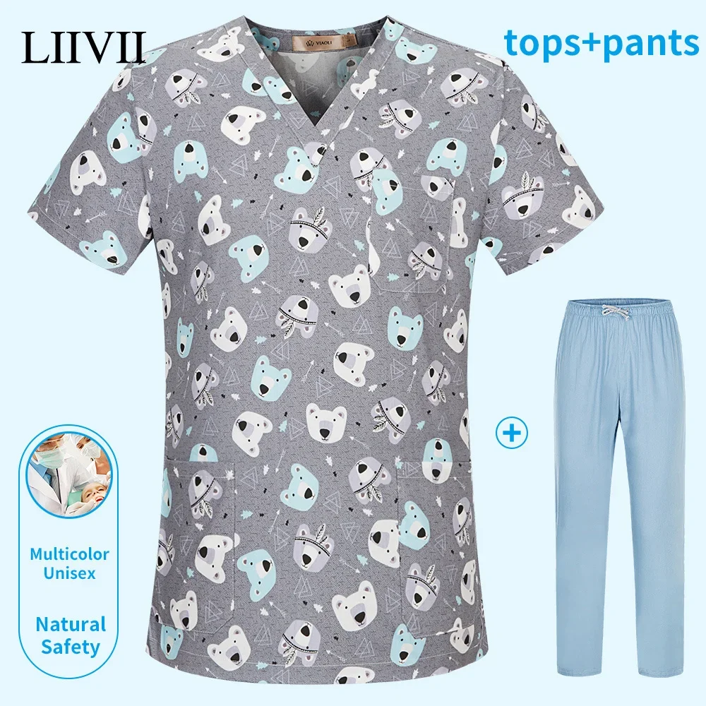 

Animal Printing Surgery Scrubs Tops Pet Grooming Uniforms Beauty Salon Work Clothing Pet Clinic Veterinary Health Check Uniforms