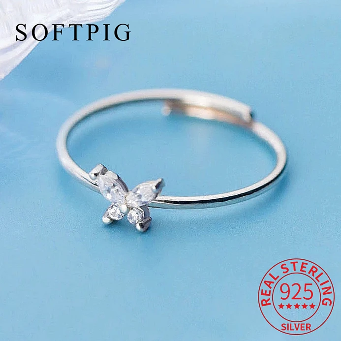 SOFTPIG Real 925 Sterling Silver Zircon Butterfly Adjustable Ring For Fashion Women Cute Fine Jewelry Minimalist Accessories
SOFTPIG Real 925 Sterling Silver Zircon Butterfly Adjustable Ring For Fashion Women Cute Fine Jewelry Minimalist Accessories