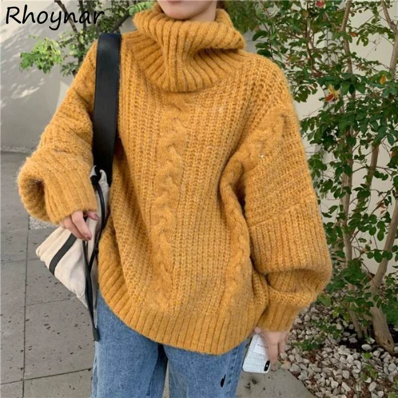Turtleneck Sweaters Pullovers Women Thicken Minimalist Korean Fashion Baggy All-match Preppy Stylish Ins Students Knitwear Cozy
Turtleneck Sweaters Pullovers Women Thicken Minimalist Korean Fashion Baggy All-match Preppy Stylish Ins Students Knitwear Cozy