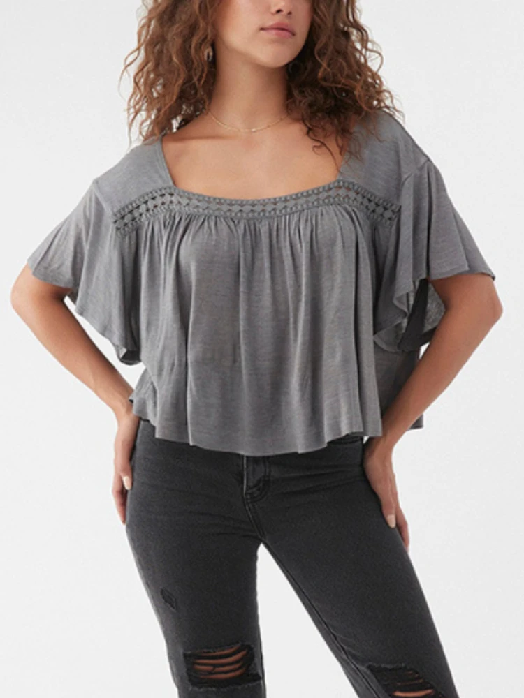 Women's T-shirt Short Sleeve Women's T-shirt Summer New Line Lace Splice Loose Relaxed Knitted Top Oversized Women Clothing
Women's T-shirt Short Sleeve Women's T-shirt Summer New Line Lace Splice Loose Relaxed Knitted Top Oversized Women Clothing