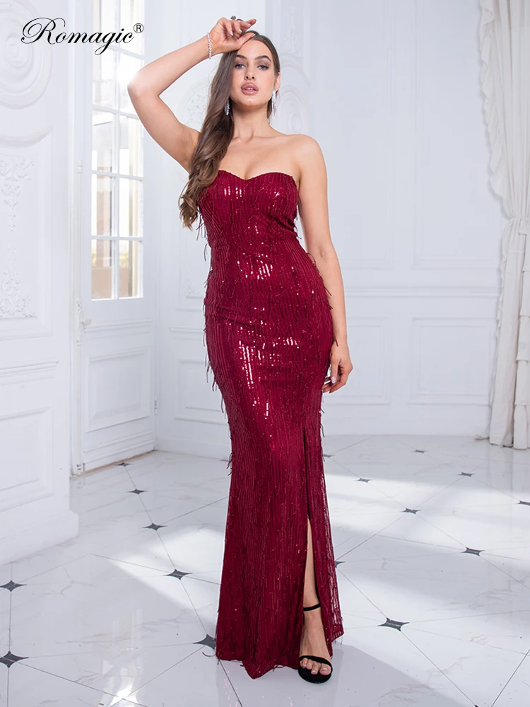 Burgundy Strapless Wedding Party Gown Backless Lace Up Slit Stretch Sequin Full Lining Prom Evening Long Dress NEW
Burgundy Strapless Wedding Party Gown Backless Lace Up Slit Stretch Sequin Full Lining Prom Evening Long Dress NEW