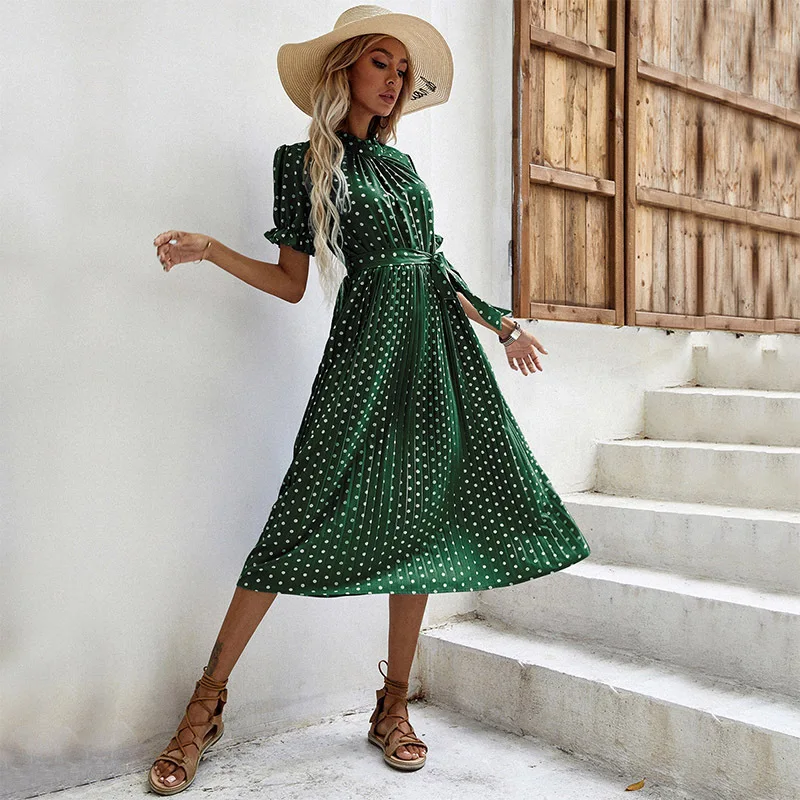 2022 Summer fashion Women Casual Mediumn Long Short Sleeve Polka Dot o-Neck Pleated Printed Dress Spring sexy dress clothing
2022 Summer fashion Women Casual Mediumn Long Short Sleeve Polka Dot o-Neck Pleated Printed Dress Spring sexy dress clothing