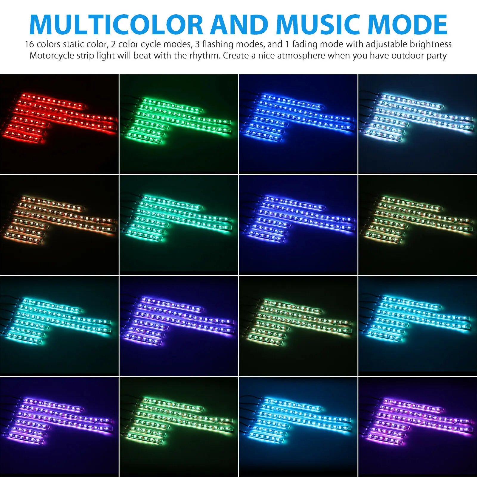 12Pcs RGB Bluetooth Motorcycle LED Light Accent Glow Neon Strip APP Control Kit For IP68 Waterproof For LED Strips
12Pcs RGB Bluetooth Motorcycle LED Light Accent Glow Neon Strip APP Control Kit For IP68 Waterproof For LED Strips