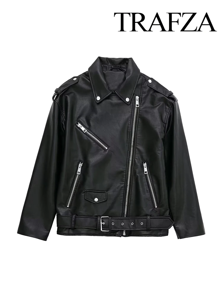 TRAFZA Autumn New Fashion Women's Jacket Black Turn-Down Collar Long Sleeve Pockets Belt Zippers Female Streetwear Style Jacket
TRAFZA Autumn New Fashion Women's Jacket Black Turn-Down Collar Long Sleeve Pockets Belt Zippers Female Streetwear Style Jacket