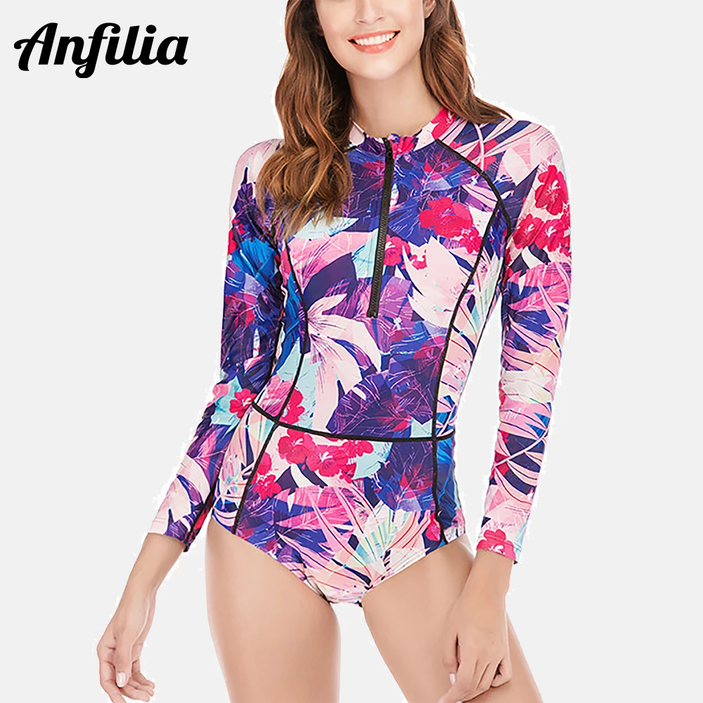 Anfilia Women Long Sleeve One Piece Ladies Swimsuit Print Quick Dry Surfwear Zip Crew Neck Swimsuit Rash Guar UPF 50+ M-3XL
Anfilia Women Long Sleeve One Piece Ladies Swimsuit Print Quick Dry Surfwear Zip Crew Neck Swimsuit Rash Guar UPF 50+ M-3XL