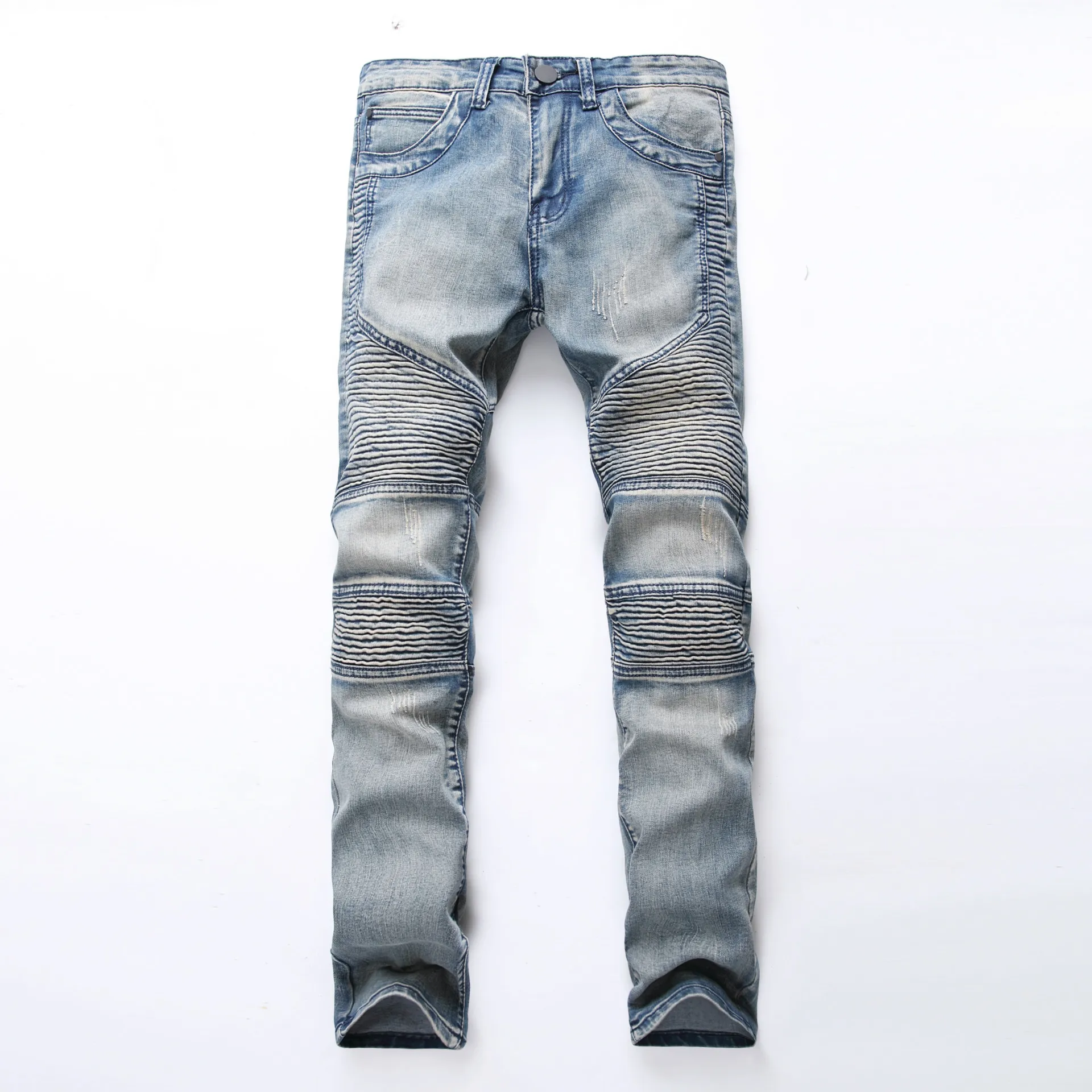 

2022 Vibe Style Hole Ripped Pleated Men Vintage Slim Jeans Trousers Travis Scott Hip Hop Punk Gothic Pencil Denim Pants Pantalon