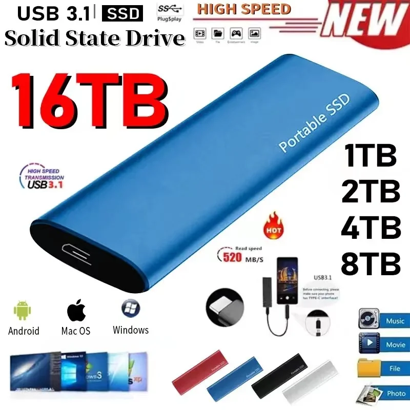 External Hard Drive 1TB High-speed Portable SSD Mobile Device Type-C interface Solid State Disk for Desktop/Laptop/Smartphone
External Hard Drive 1TB High-speed Portable SSD Mobile Device Type-C interface Solid State Disk for Desktop/Laptop/Smartphone