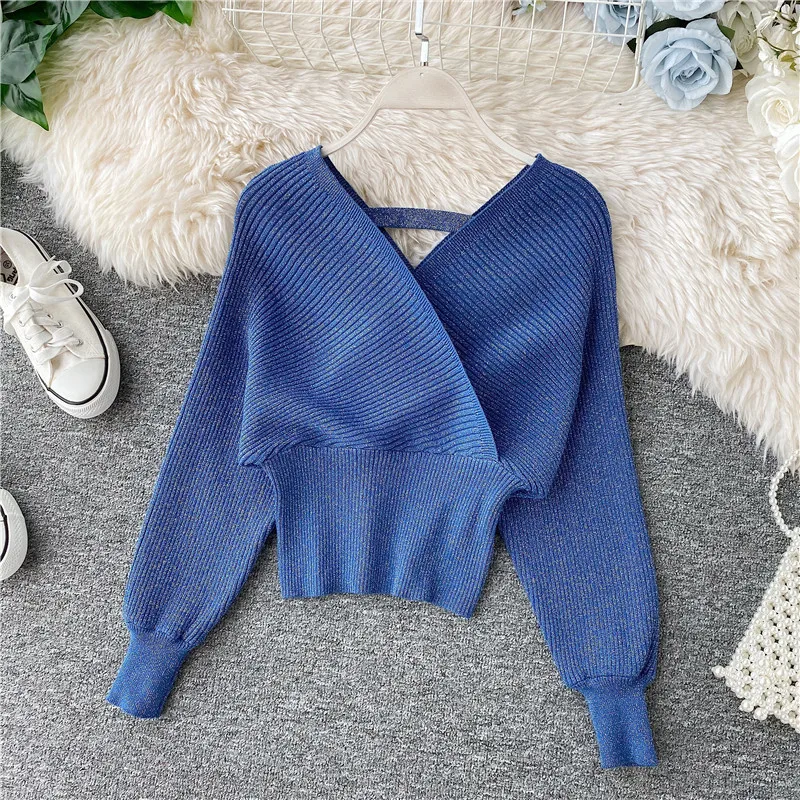 Bottom waist collar close V backless tide versatile batwoman spring and Autumn slim knit top fashionable new loose sleeves
Bottom waist collar close V backless tide versatile batwoman spring and Autumn slim knit top fashionable new loose sleeves