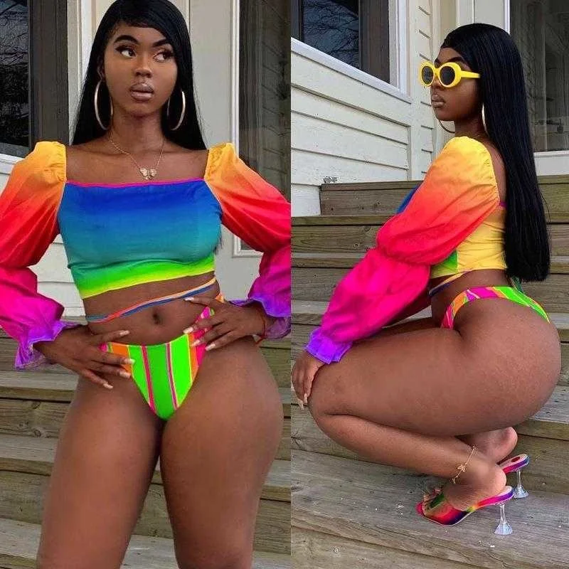 Split Swimsuit Female Rainbow Gradient Long Sleeve Swimwear 10
Split Swimsuit Female Rainbow Gradient Long Sleeve Swimwear 10